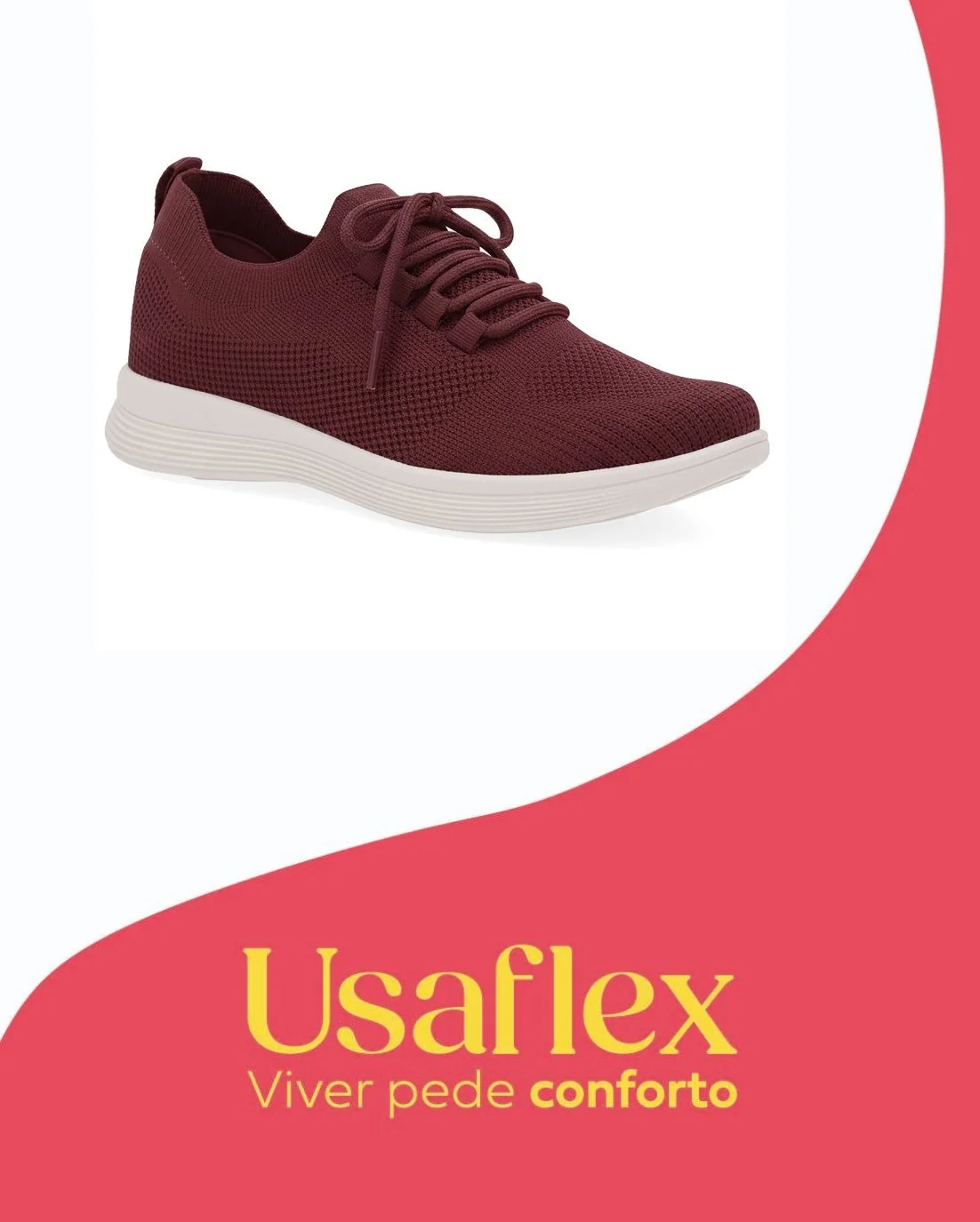 Tênis Usaflex feminino em malha elástica bordô